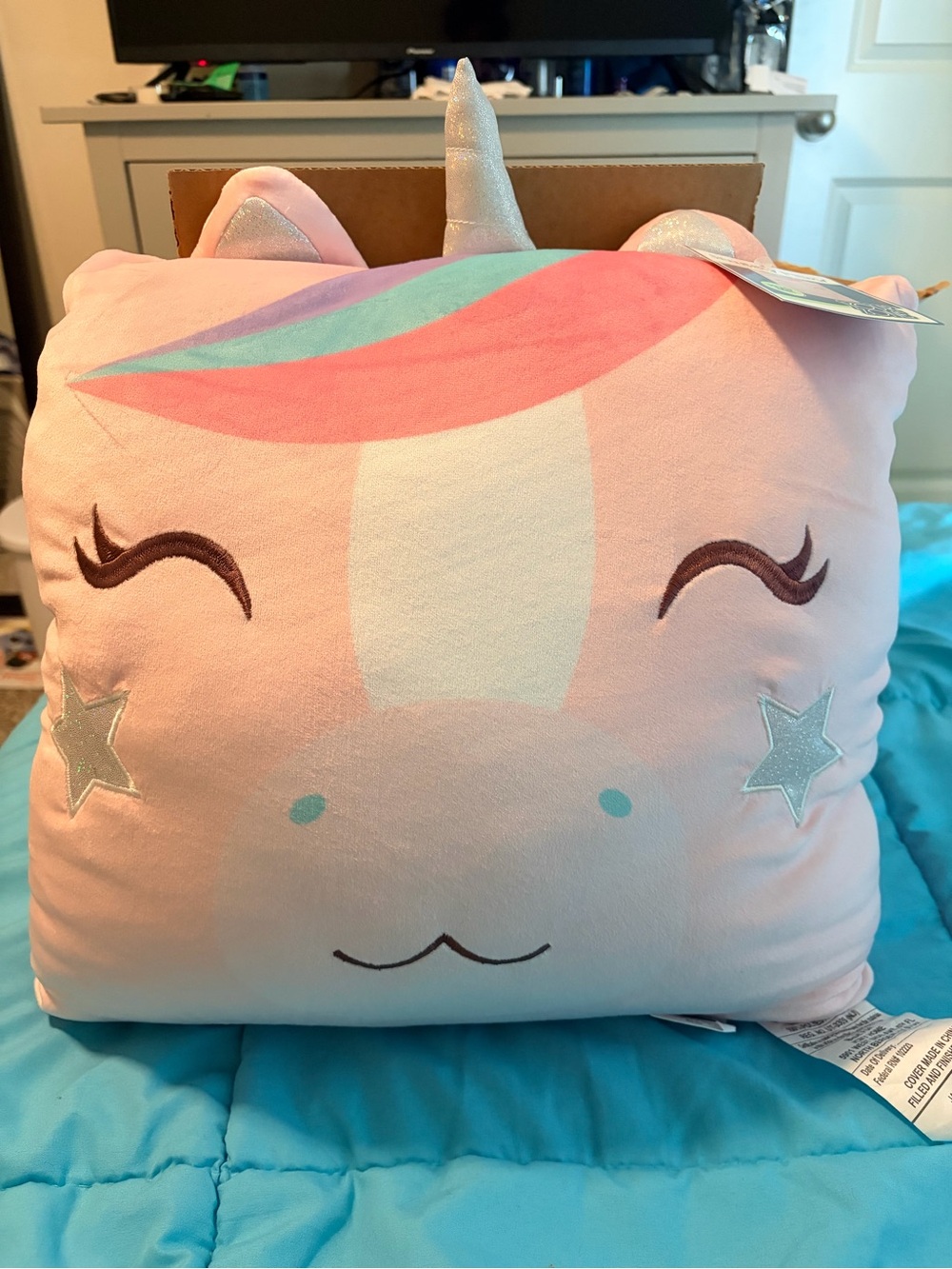 Your zone Pink Unicorn Plush Pillow with Pastel Mane